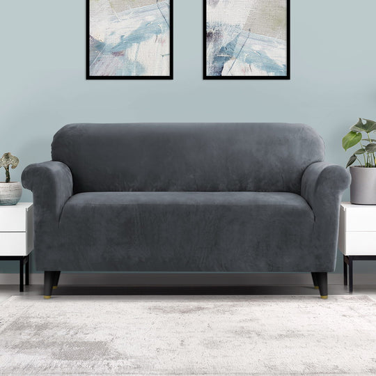 Sofa Cover Couch Covers 3 Seater Velvet Grey with Velvet finish