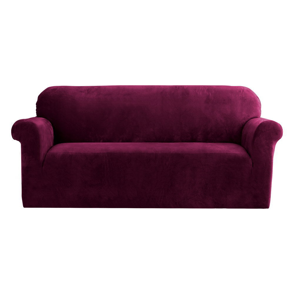 Red colour - Velvet Sofa Cover Plush Couch Cover Lounge Slipcover 3 Seater Ruby Red