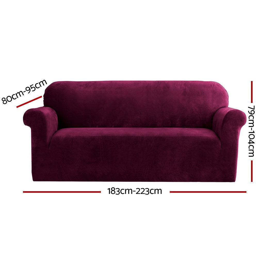 Velvet finish - Velvet Sofa Cover Plush Couch Cover Lounge Slipcover 3 Seater Ruby Red