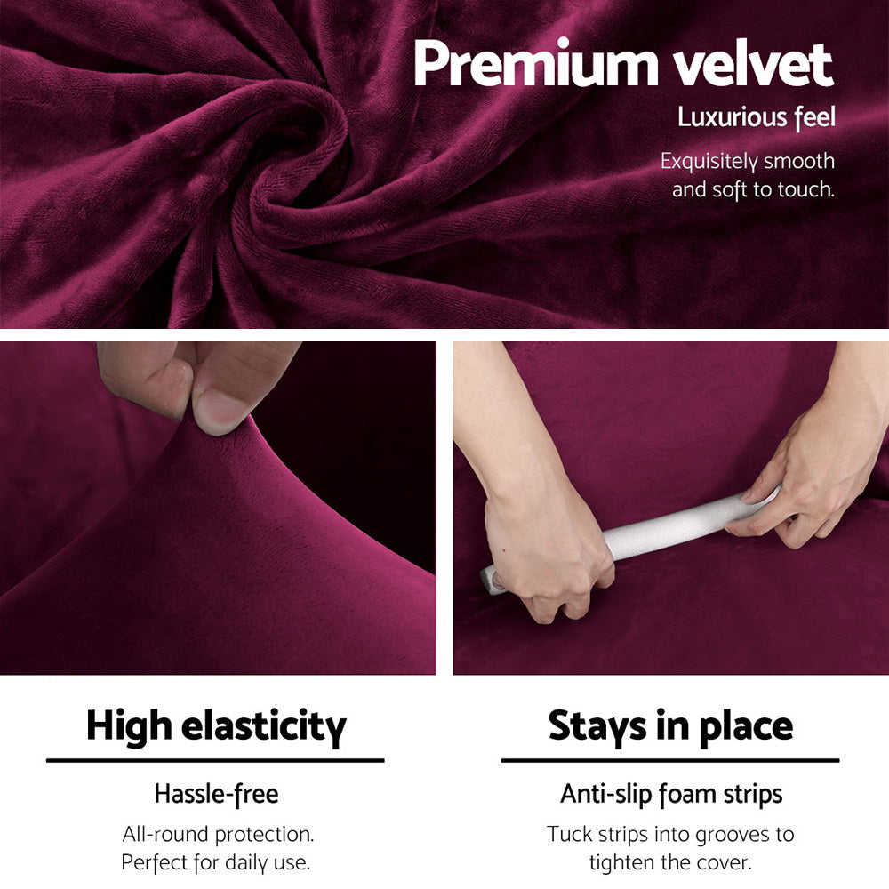 Velvet Sofa Cover Plush Couch Cover Lounge Slipcover 3 Seater Ruby Red | Arm Chairs & Recliners