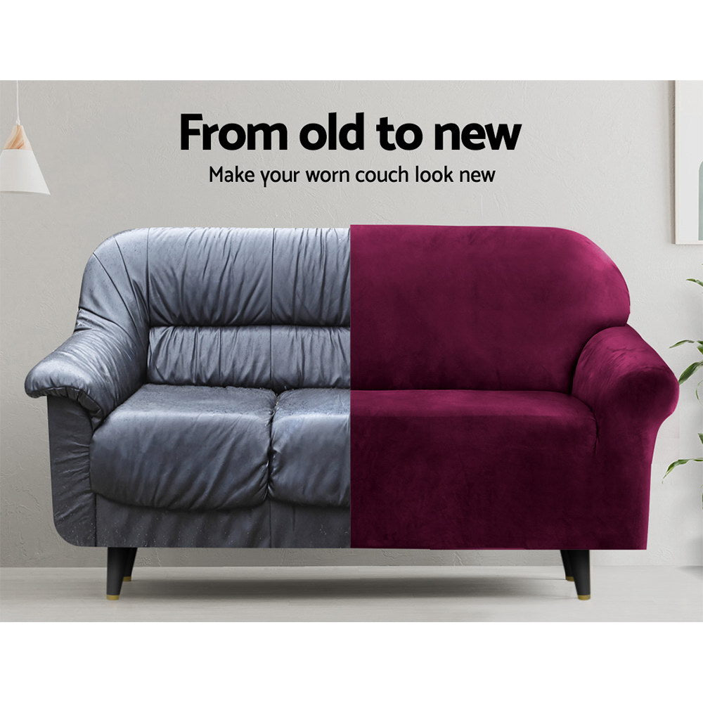 Sofa Cover Couch Covers 3 Seater Velvet Ruby Red | PayPal