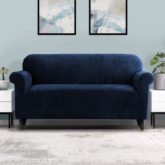 Plush Lounge Slipcover - Sofa Cover Couch Covers 3 Seater Velvet Sapphire