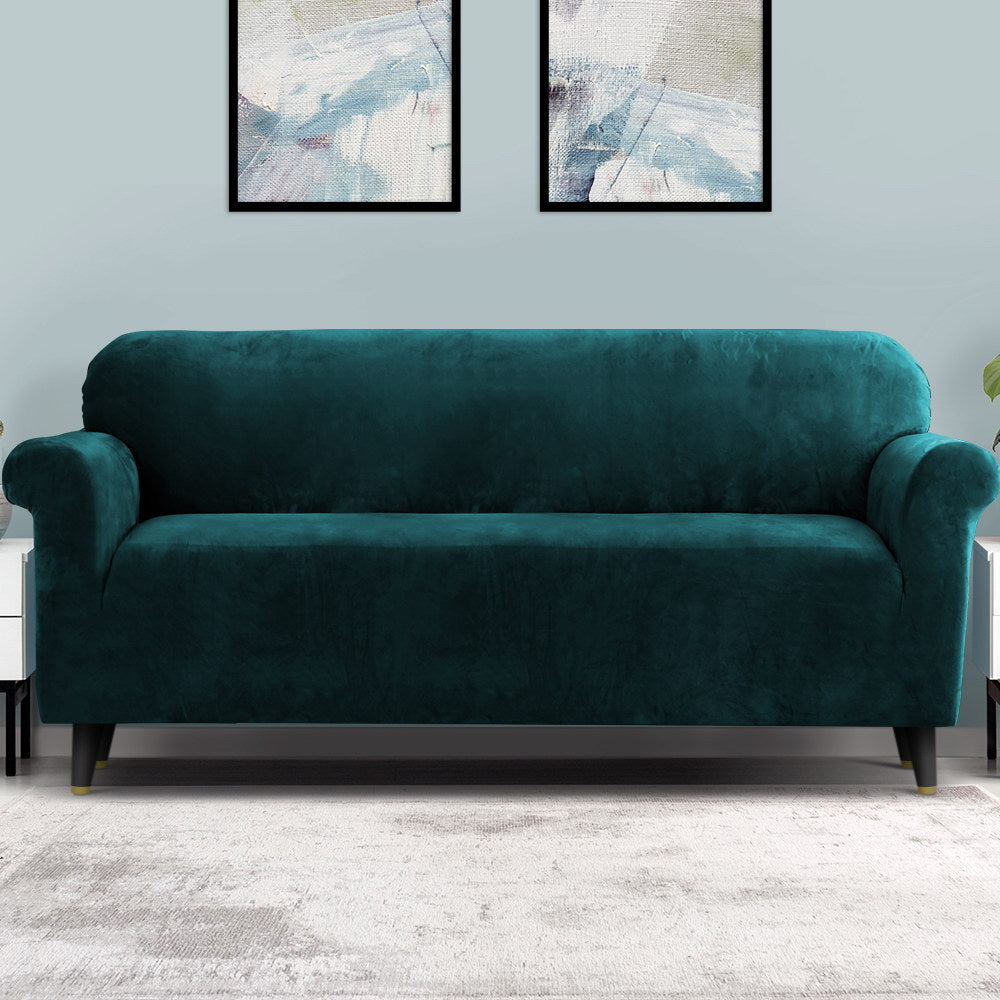 Velvet Sofa Cover Plush Couch Cover Lounge Slipcover 4 Seater Agate Green