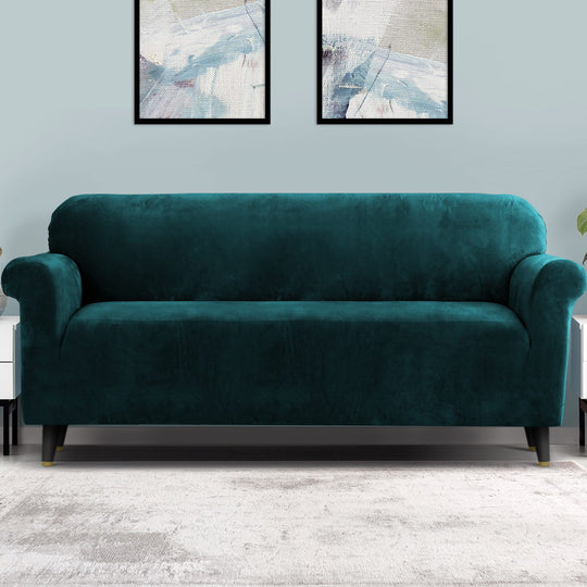 Arm Chairs & Recliners - Velvet Sofa Cover Plush Couch Cover Lounge Slipcover 4 Seater Agate Green