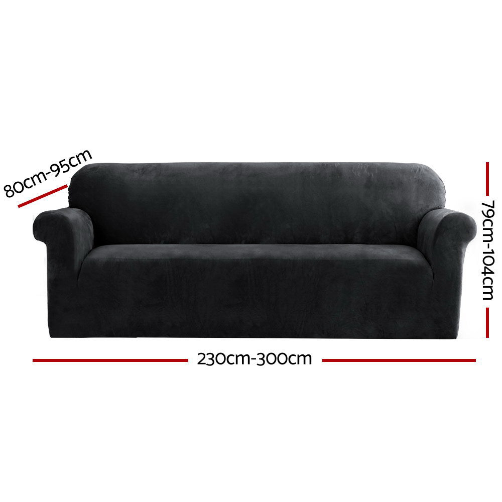 Velvet finish - Velvet Sofa Cover Plush Couch Cover Lounge Slipcover 4 Seater Black
