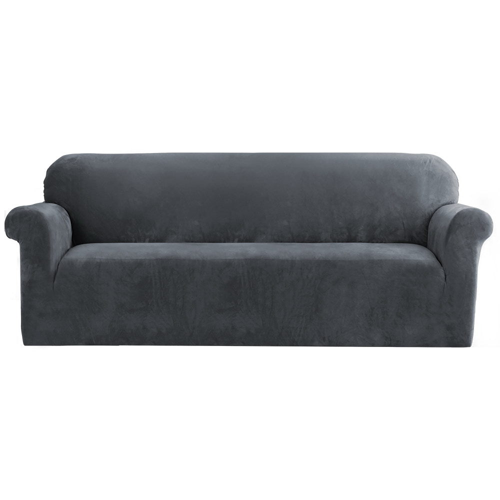 Velvet Sofa Cover Plush Couch Cover Lounge Slipcover 4 Seater Grey