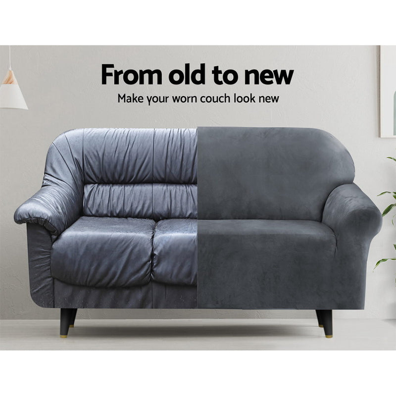Sofa Cover Couch Covers 4 Seater Velvet Grey | PayPal