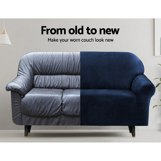 Sofa Cover Couch Covers 4 Seater Velvet Sapphire - Plush Lounge Slipcover
