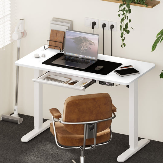 120cm &140cm Electric Standing Desk With Drawer Adjustable White