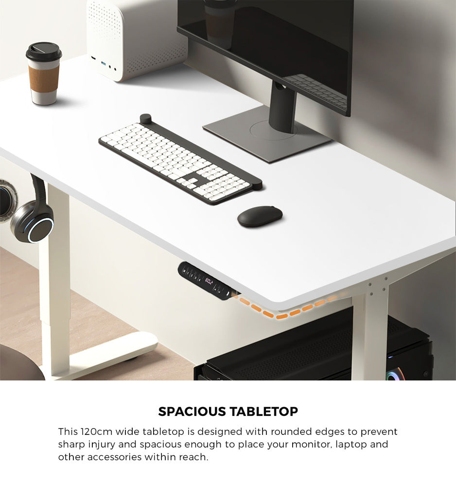 120cm &140cm Electric Standing Desk With Drawer Adjustable White