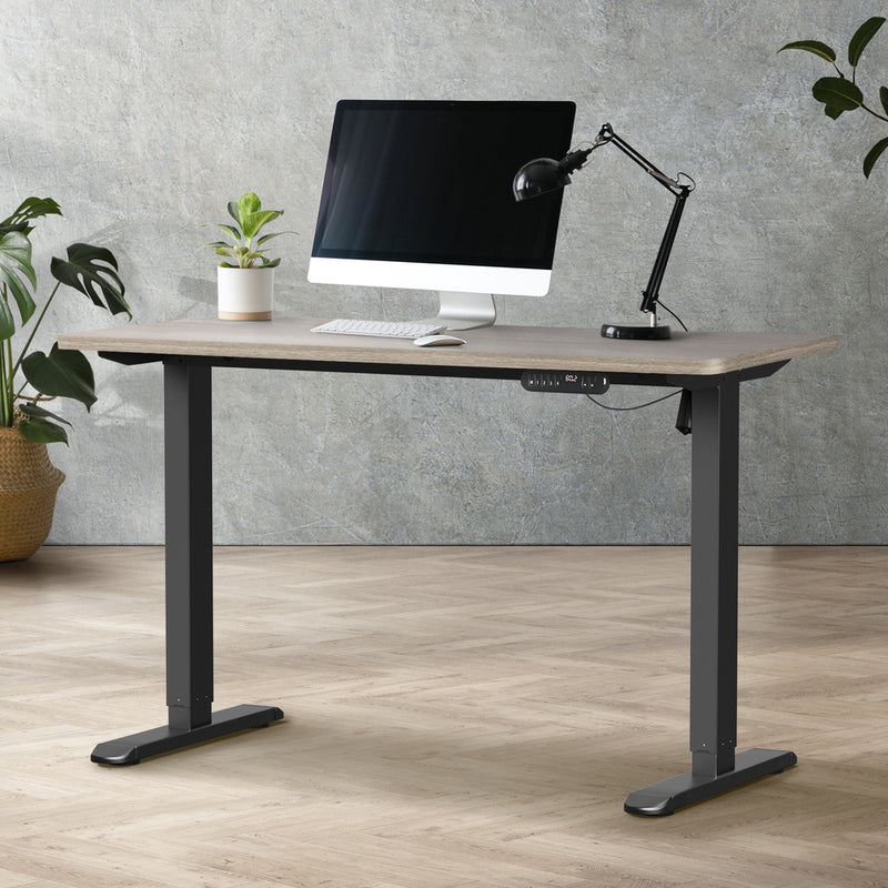 Electric Standing Desk Single Motor Black&Grey-Oak 140CM with Standing Desk