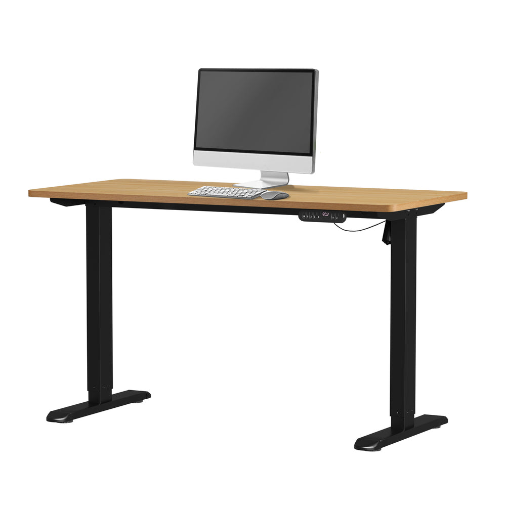 Electric Standing Desk 140CM Single Motor White Black & Oak Adjustable Office Table