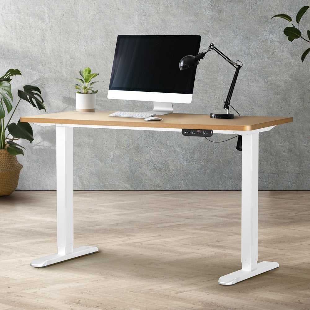 Electric Standing Desk 140CM Single Motor White Black & Oak Adjustable Office Table