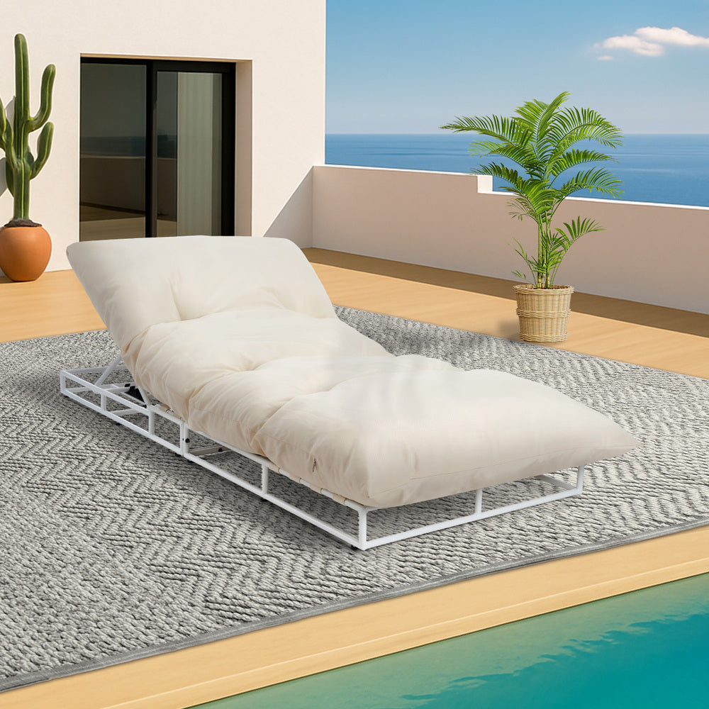 Outdoor Sun Lounge Day Bed Patio Chair Beige
