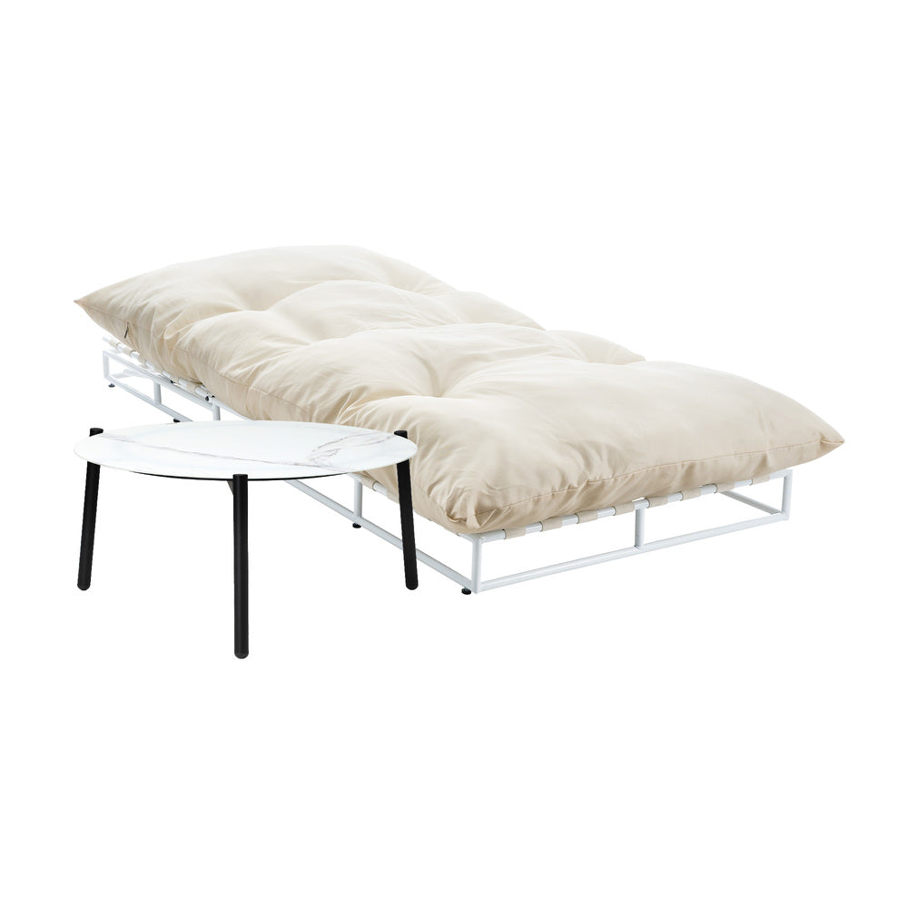 Outdoor Sun Lounger Set with Table Patio Furniture in Beige for Garden