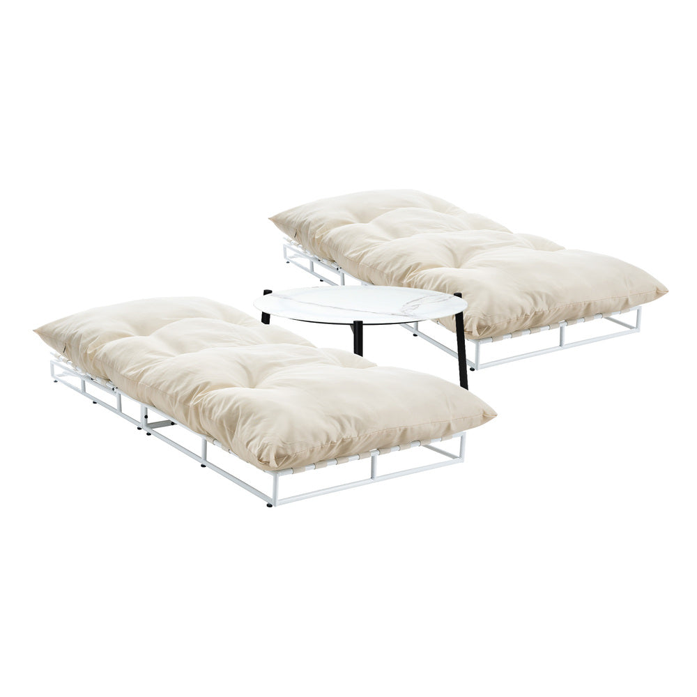 2PCS Sun Lounger Set with Table Outdoor Patio Furniture in Beige for Garden