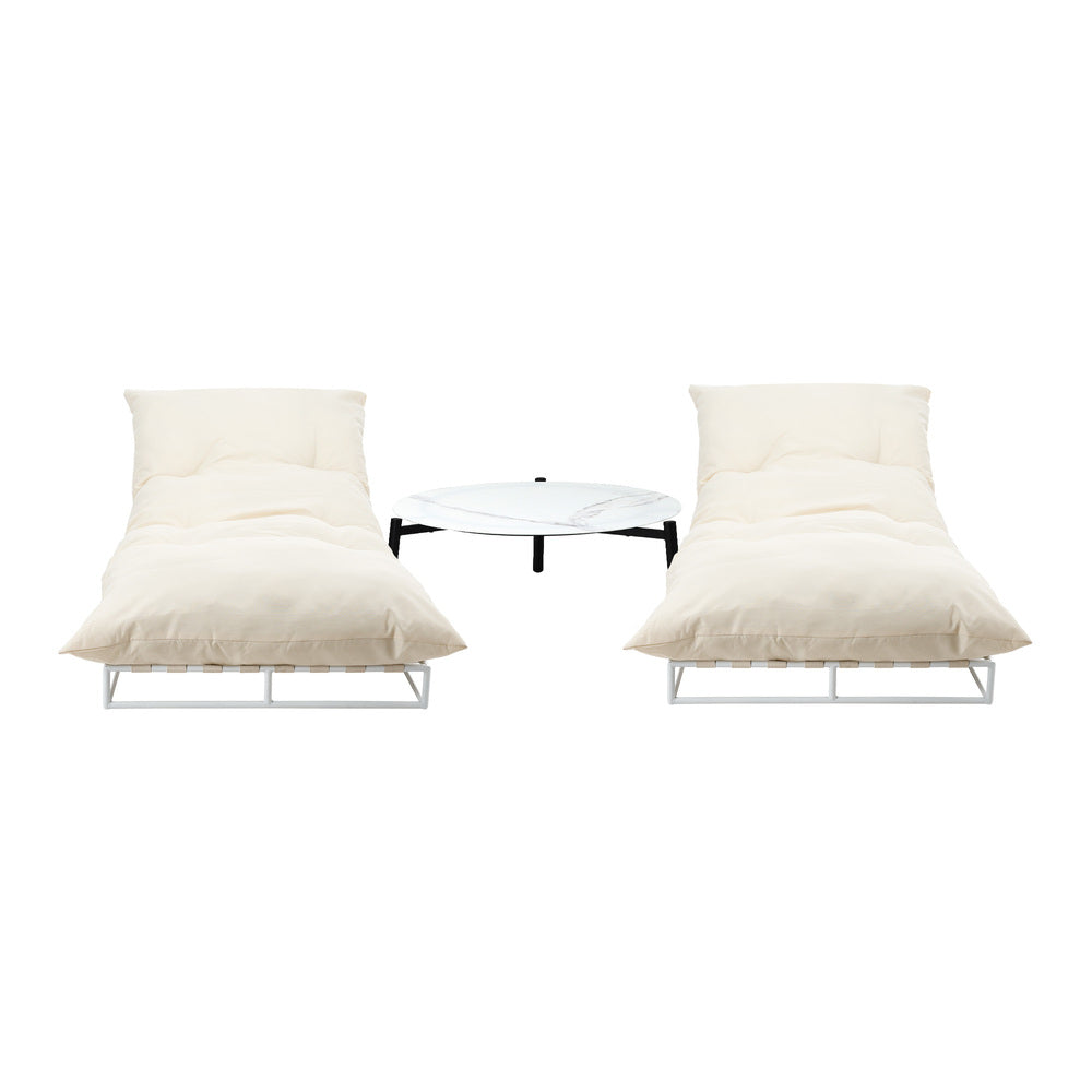 2PCS Sun Lounger Set with Table Outdoor Patio Furniture in Beige for Garden