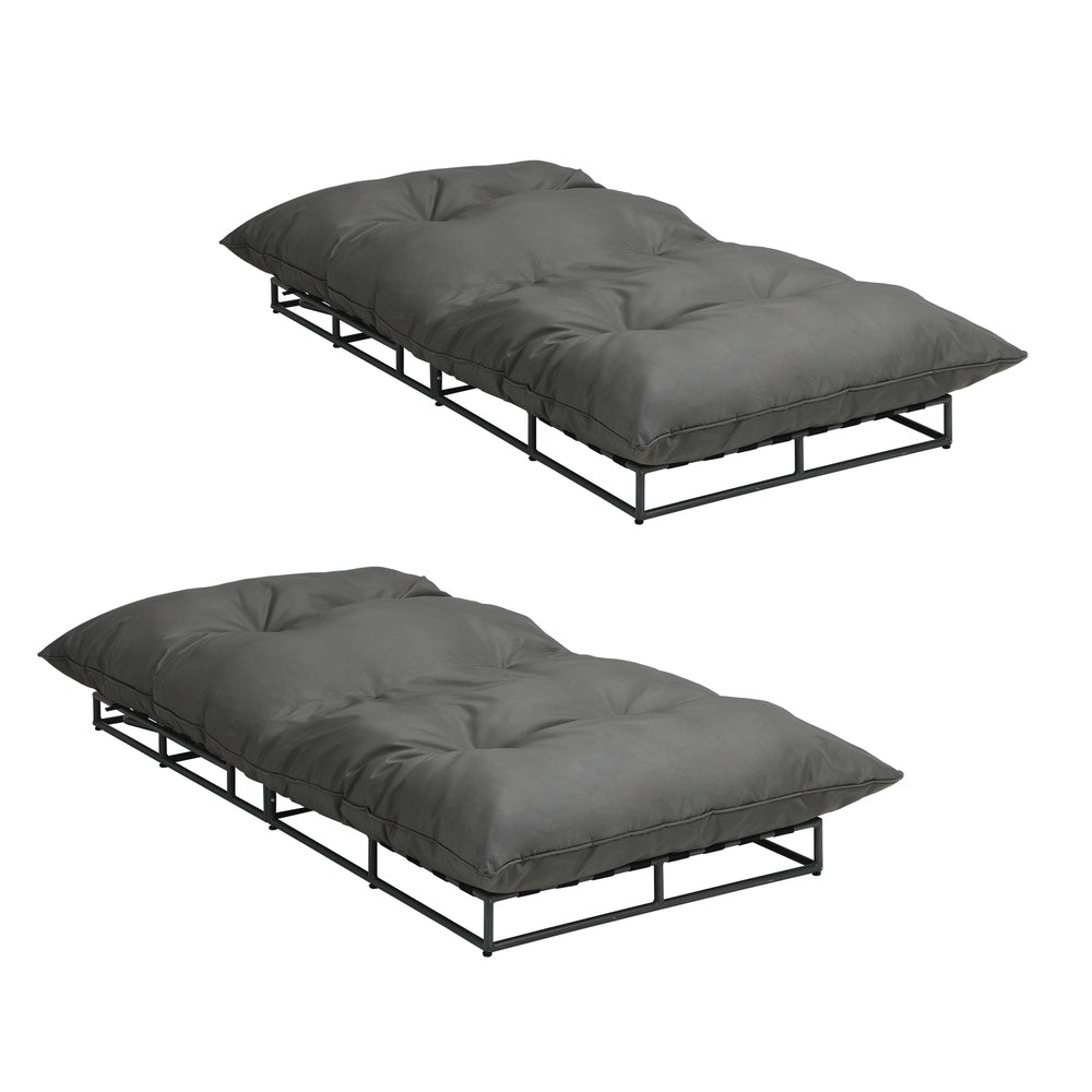 Outdoor Sun Bed Metal Frame Grey Cushion X2