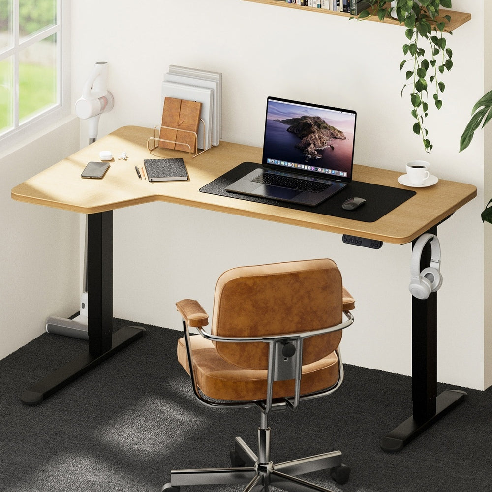 L-shape Electric Standing Desk Single Motor 145CM Black&Oak
