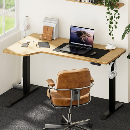 L-shape Electric Standing Desk Single Motor 145CM Black&Oak