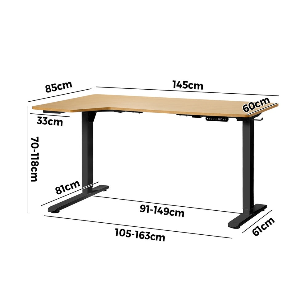 L-shape Electric Standing Desk Single Motor 145CM Black&Oak