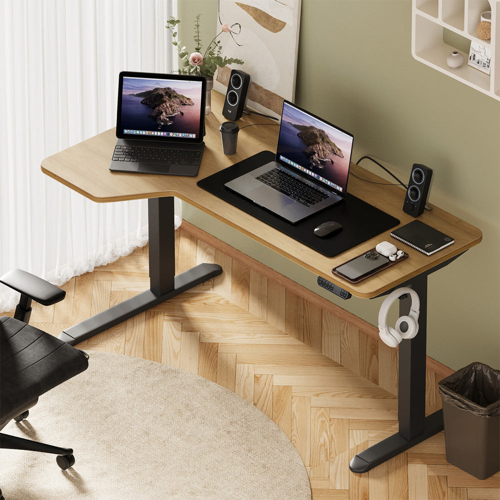 L-shape Electric Standing Desk Single Motor 145CM Black&Oak