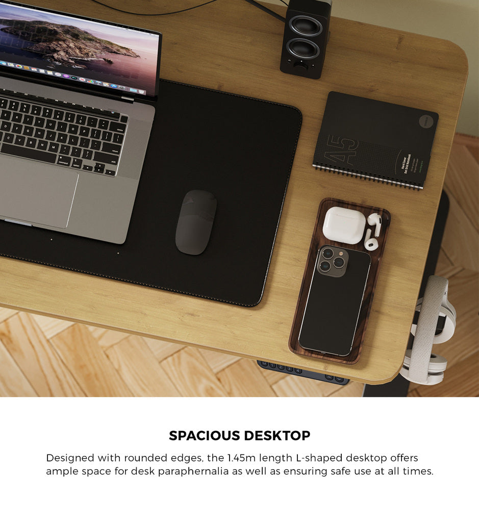 L-shape Electric Standing Desk Single Motor 145CM Black&Oak