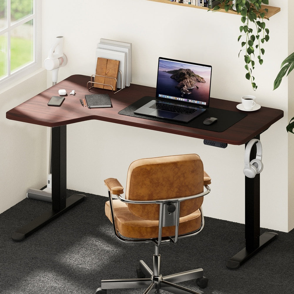 L-shape Electric Standing Desk Single Motor 145CM Black&Oak