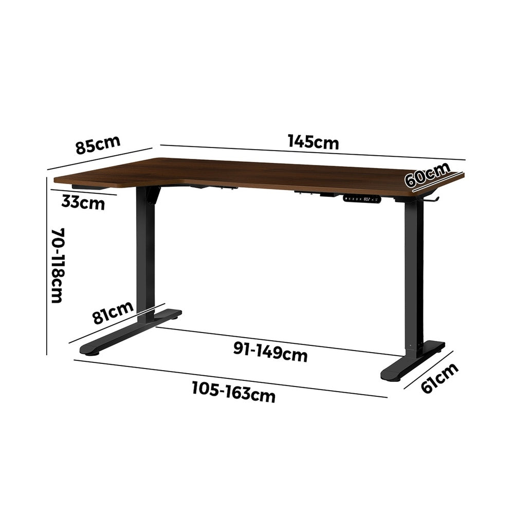 L-shape Electric Standing Desk Single Motor 145CM Black&Oak