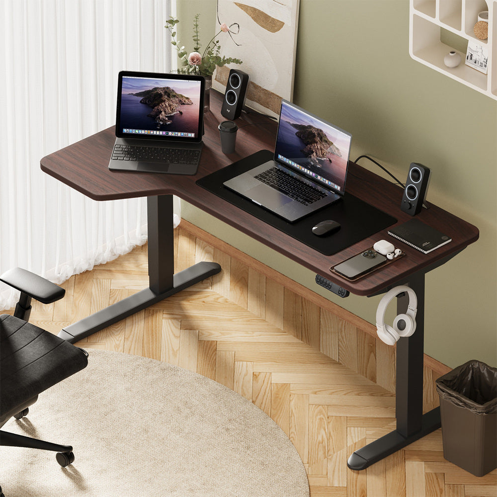 L-shape Electric Standing Desk Single Motor 145CM Black&Oak