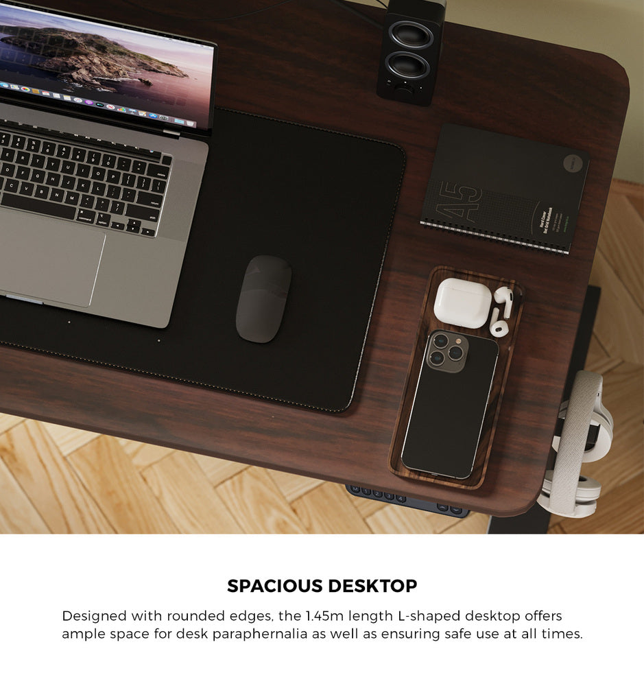 L-shape Electric Standing Desk Single Motor 145CM Black&Oak