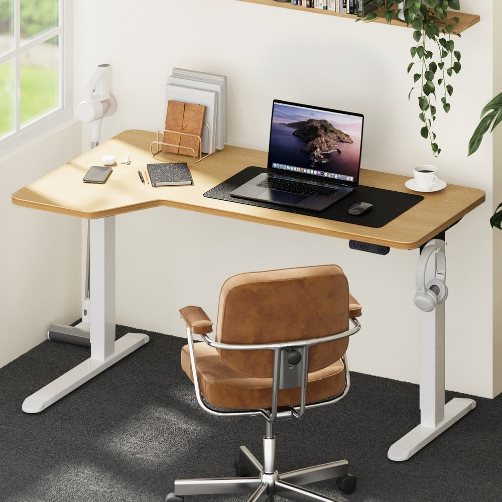 L-shape Electric Standing Desk Single Motor 145CM Black&Oak
