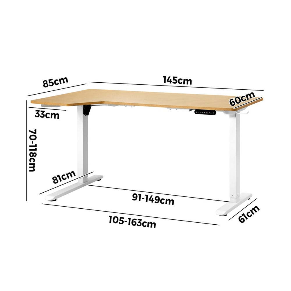 L-shape Electric Standing Desk Single Motor 145CM Black&Oak