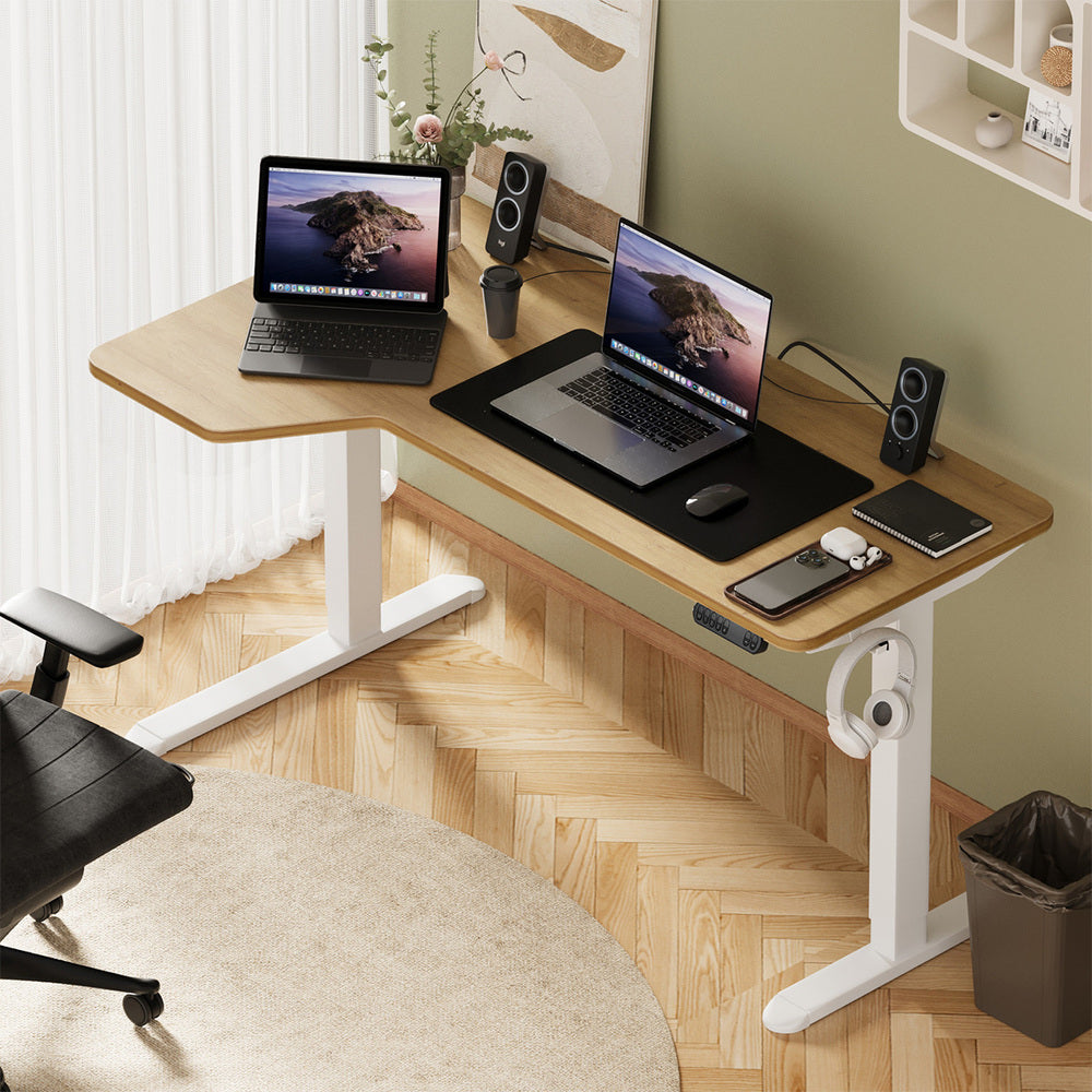 L-shape Electric Standing Desk Single Motor 145CM Black&Oak