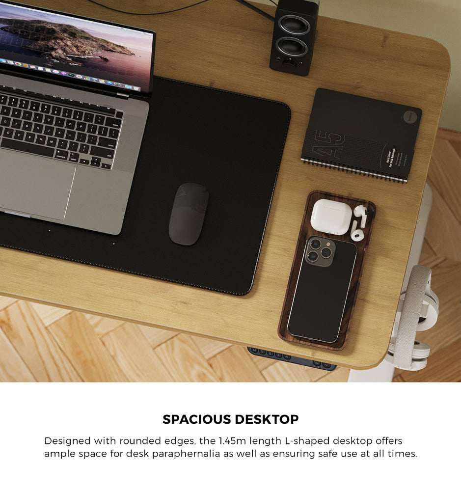 L-shape Electric Standing Desk Single Motor 145CM Black&Oak