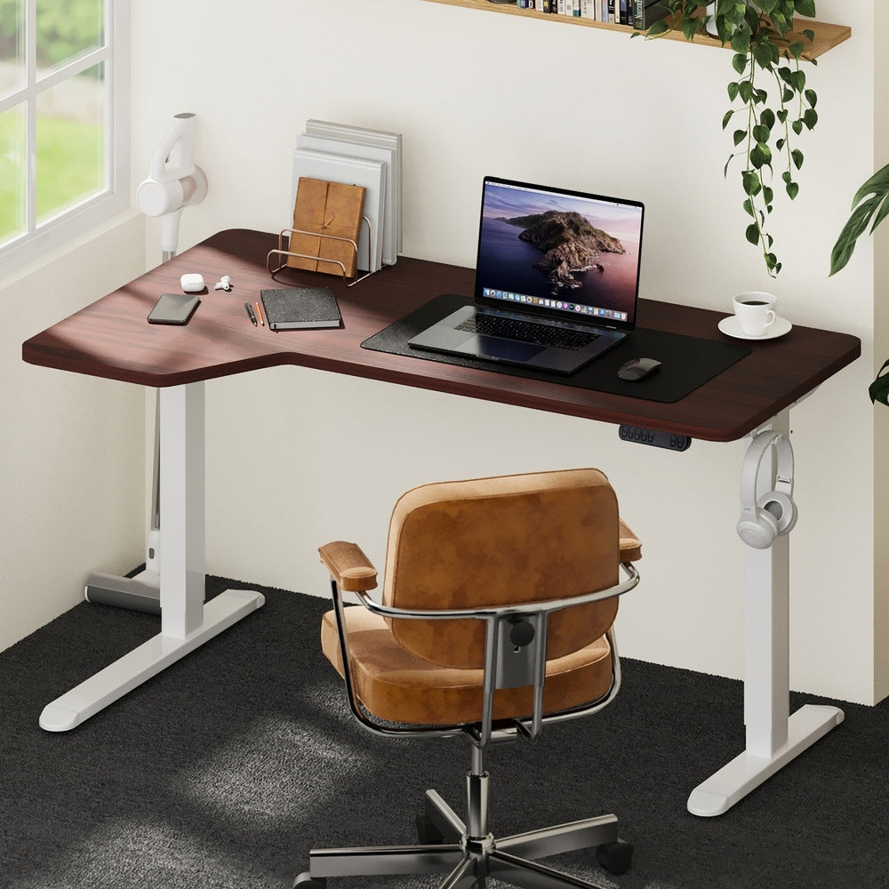 L-shape Electric Standing Desk Single Motor 145CM Black&Oak