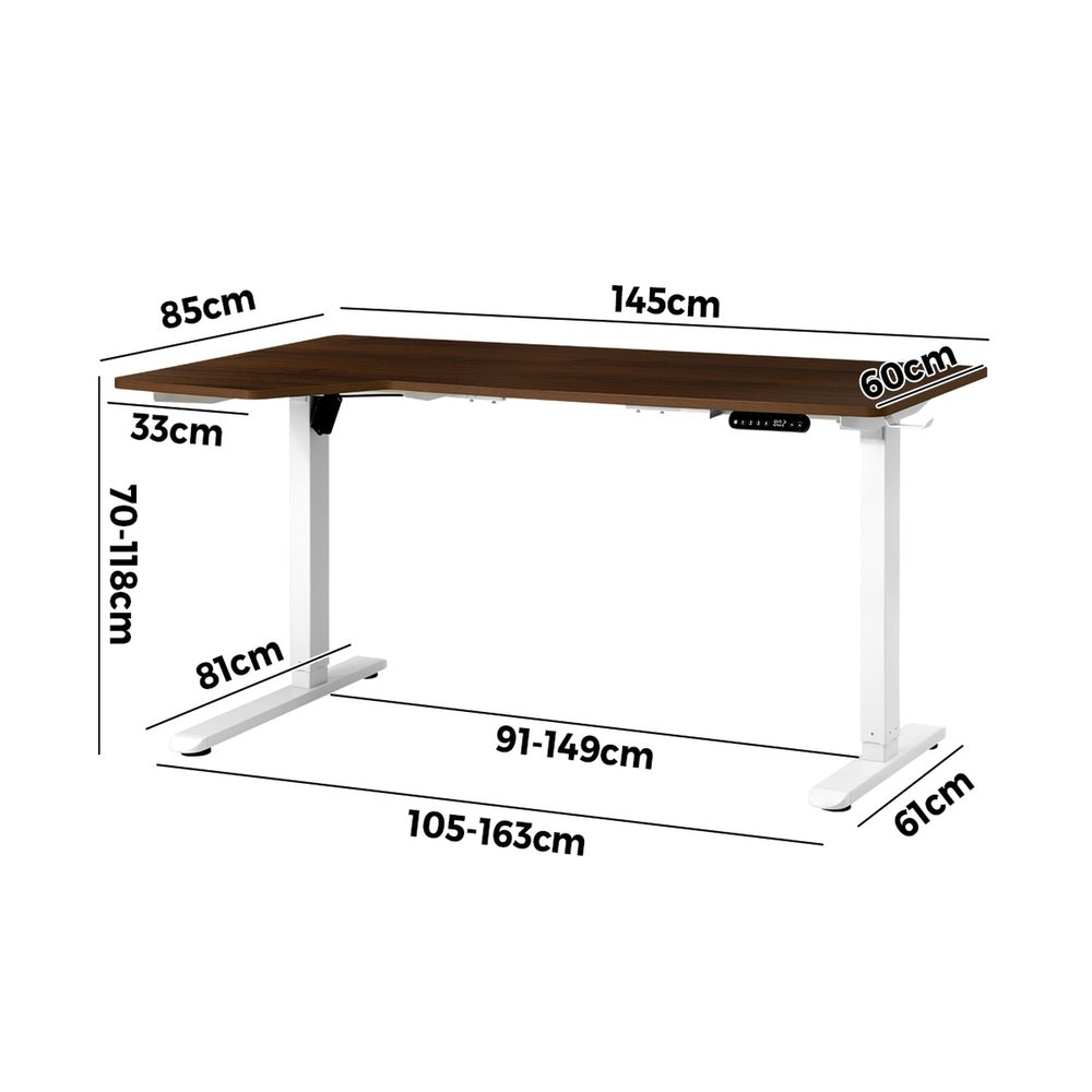 L-shape Electric Standing Desk Single Motor 145CM Black&Oak