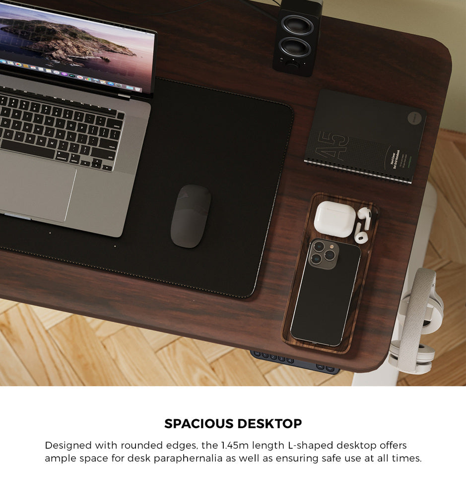 L-shape Electric Standing Desk Single Motor 145CM Black&Oak