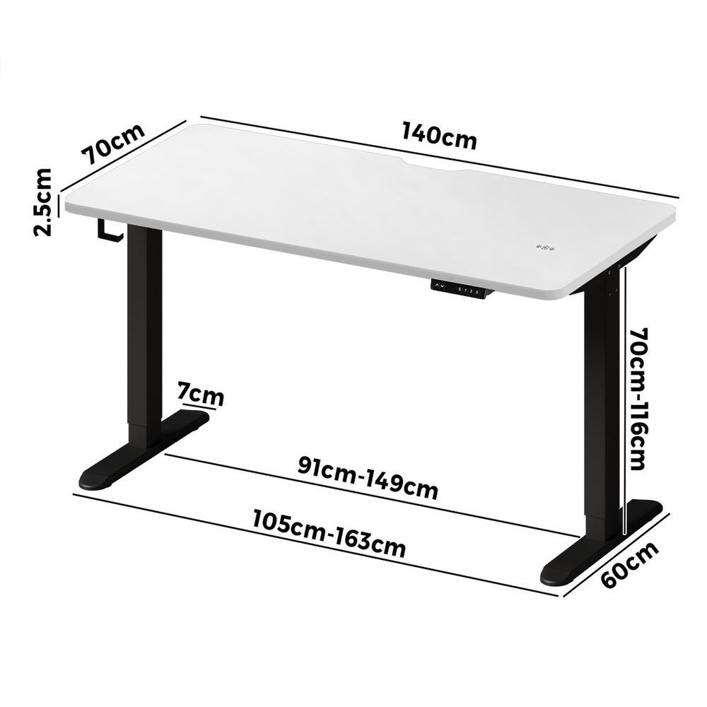 Standing Desk Wireless Charging Single Motor 140CM Black/White