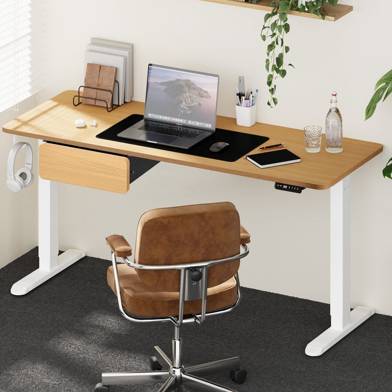 160cm Electric Standing Desk w/ Drawer Adjustable Oak White & Black