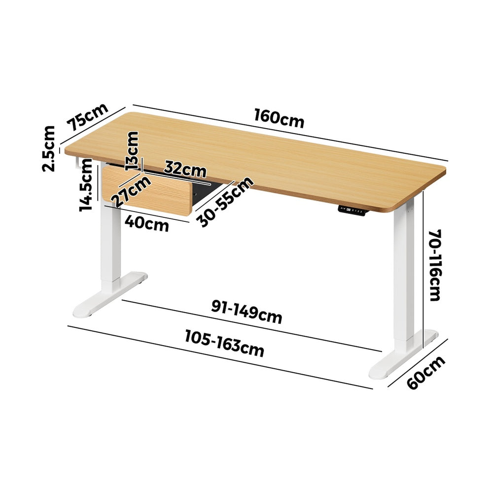 160cm Electric Standing Desk w/ Drawer Adjustable Oak White & Black