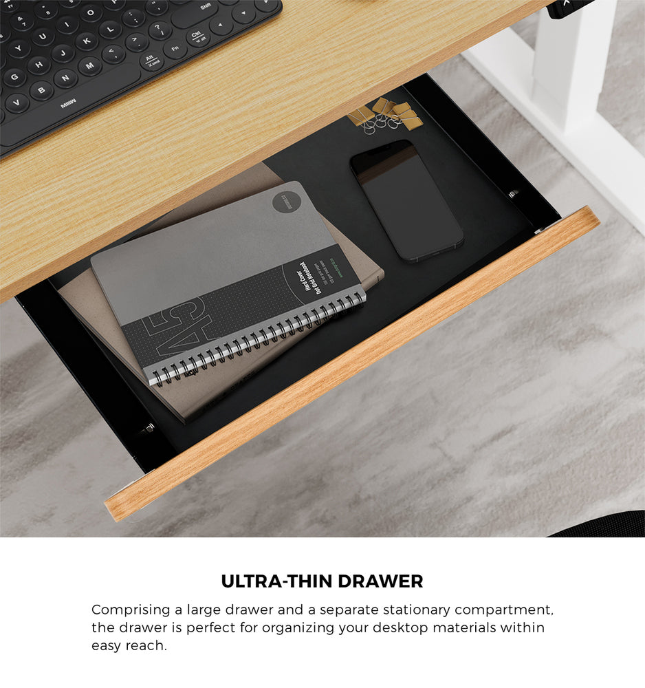 160cm Electric Standing Desk w/ Drawer Adjustable Oak White & Black