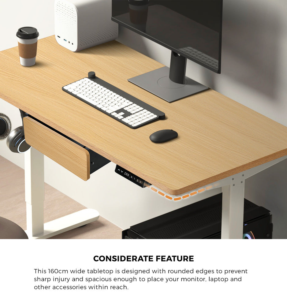 160cm Electric Standing Desk w/ Drawer Adjustable Oak White & Black