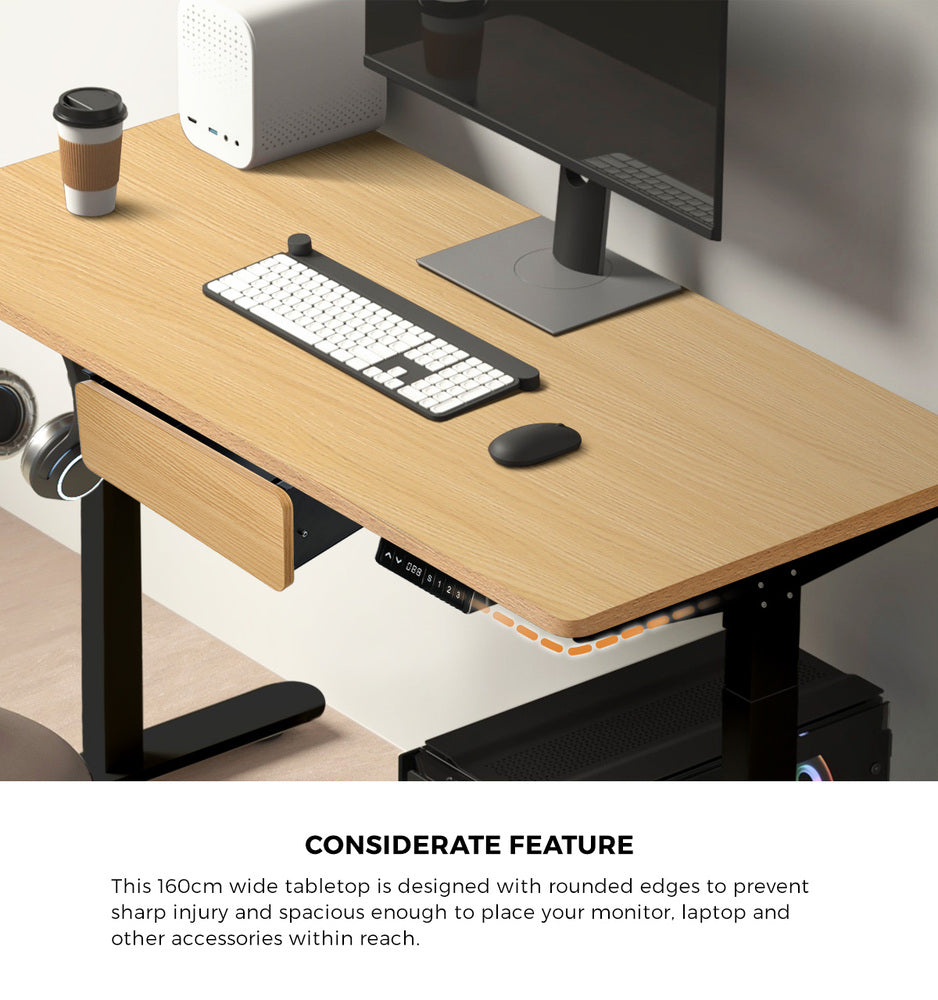 160cm Electric Standing Desk w/ Drawer Adjustable Oak White & Black