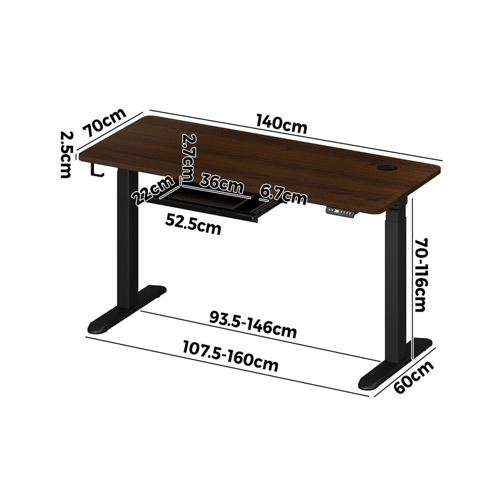 140cm Electric Standing Desk with Drawer Adjustable White & Black Walnut