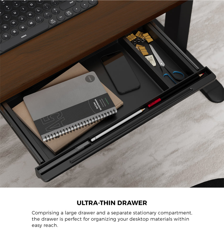 160cm Electric Standing Desk with Drawer Adjustable Black Walnut