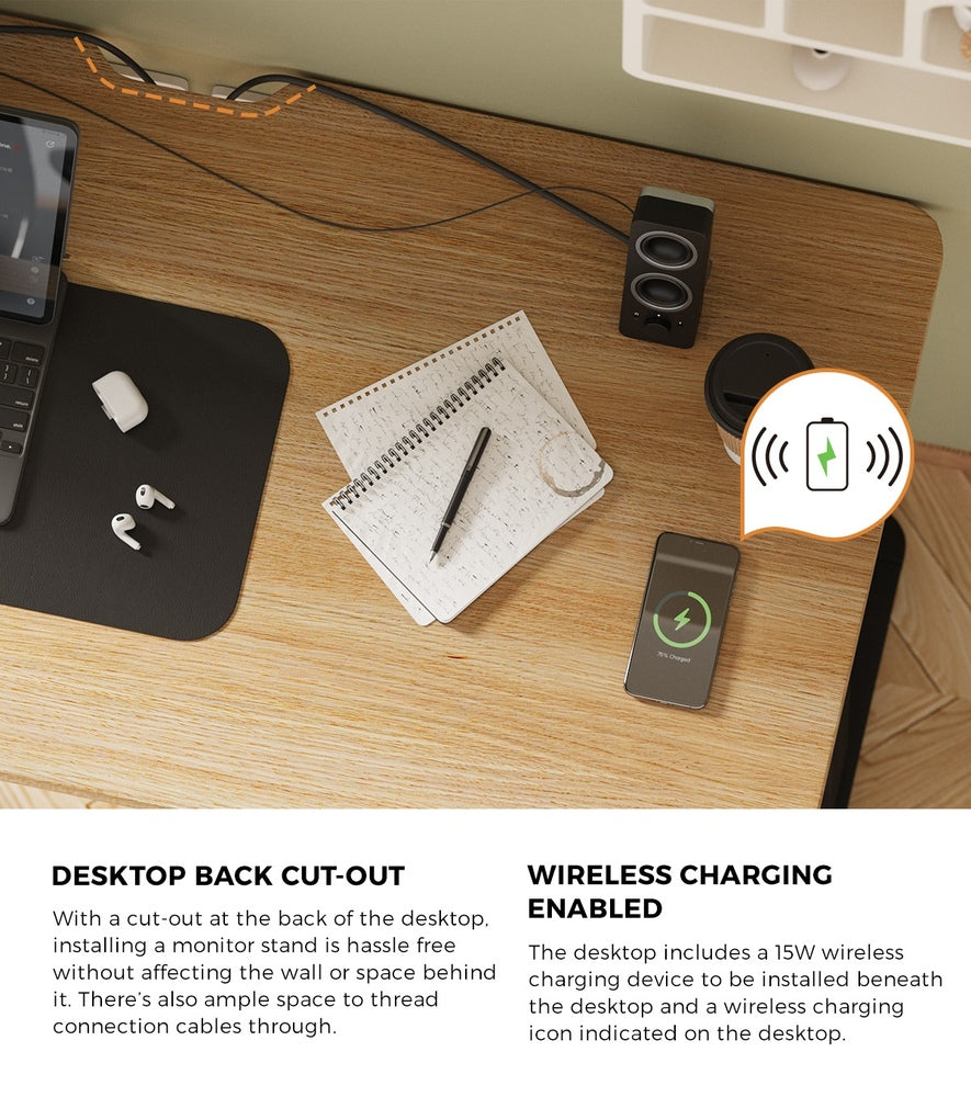 Standing Desk Wireless Charging Dual Motor 140CM Black/White