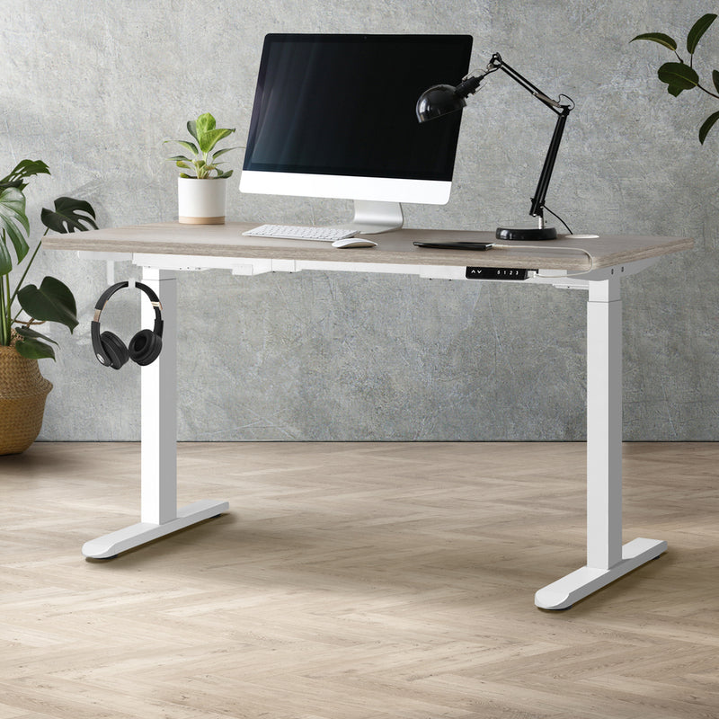 140cm Electric Standing Desk Dual Motor Black&Grey-Oak with Standing Desk