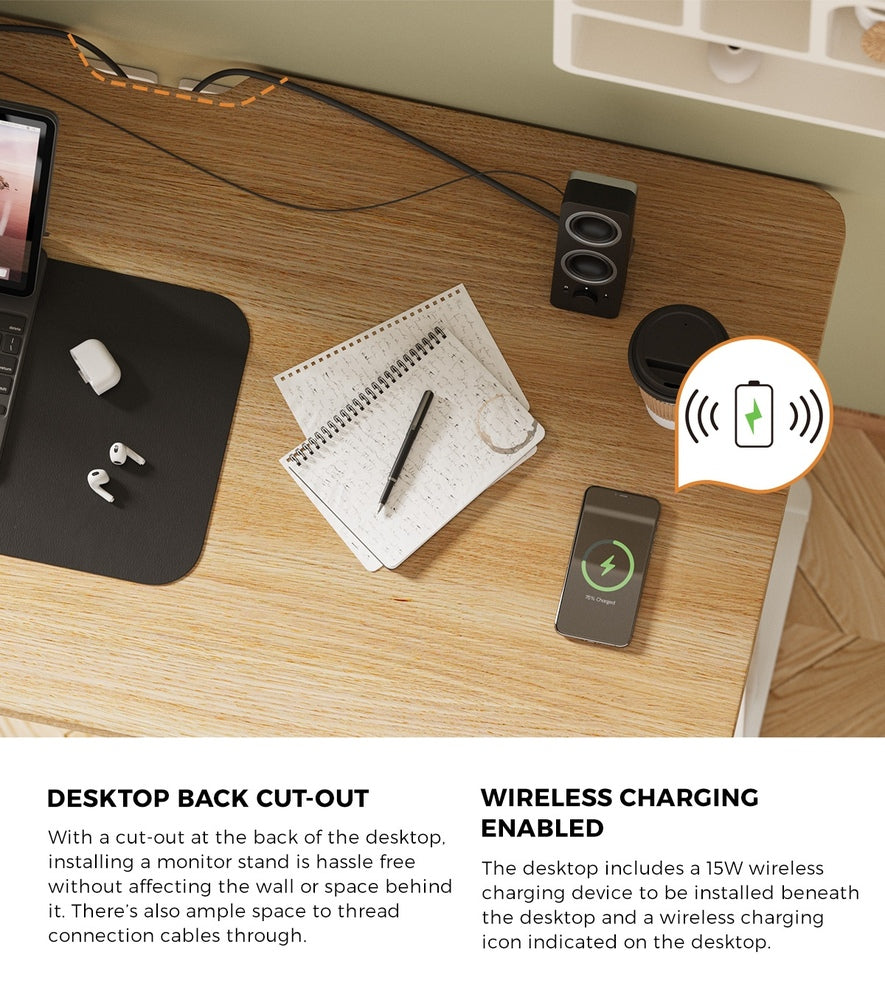 Standing Desk Wireless Charging Dual Motor 140CM Black/White