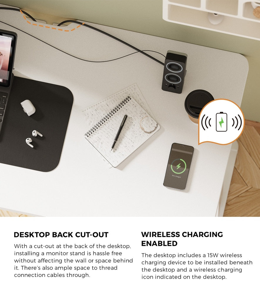 Standing Desk Wireless Charging Dual Motor 140CM Black/White
